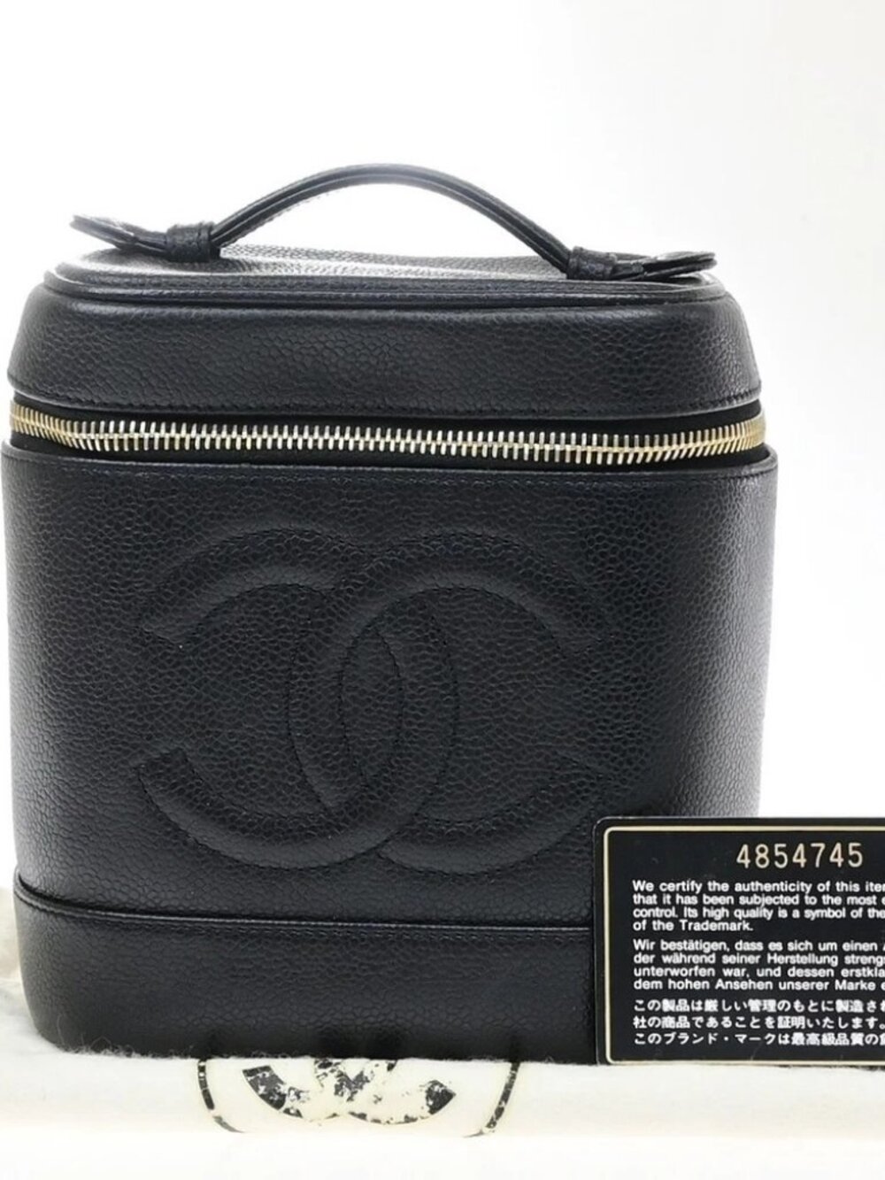 CHANEL Vanity Cosmetic Hand Bag Grained Calfskin Leather Black Vintage
